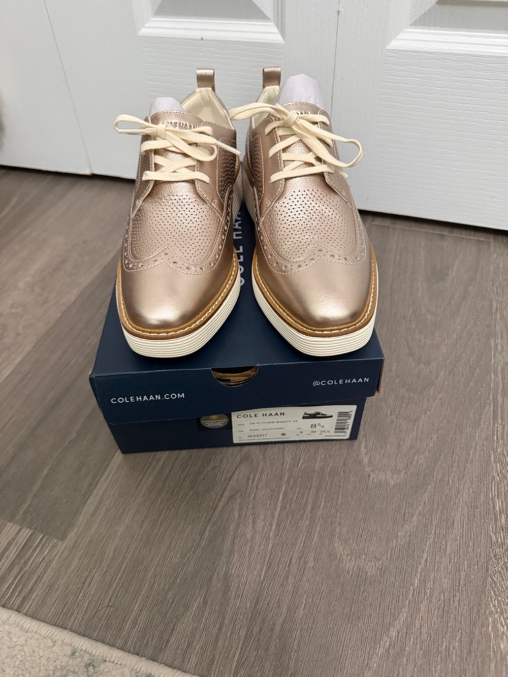 Cole Haan Metallic Rose Gold Wingtip Sneakers